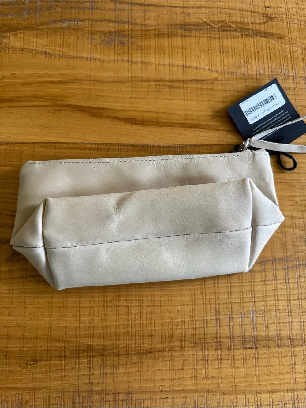 ABLE Cream Leather Zip Cosmetic Pouch with Subtle Logo